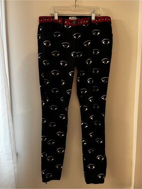 Kenzo Women’s Surrealist Black Eye-Print Jeans with Brocade Satin Waistband
